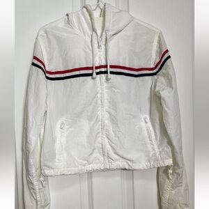 Brandi Melville Pullover Windbreaker One Size Cropped White, blue/red Stripes